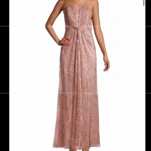 Aidan Mattox Strapless Twisted Metallic Gown